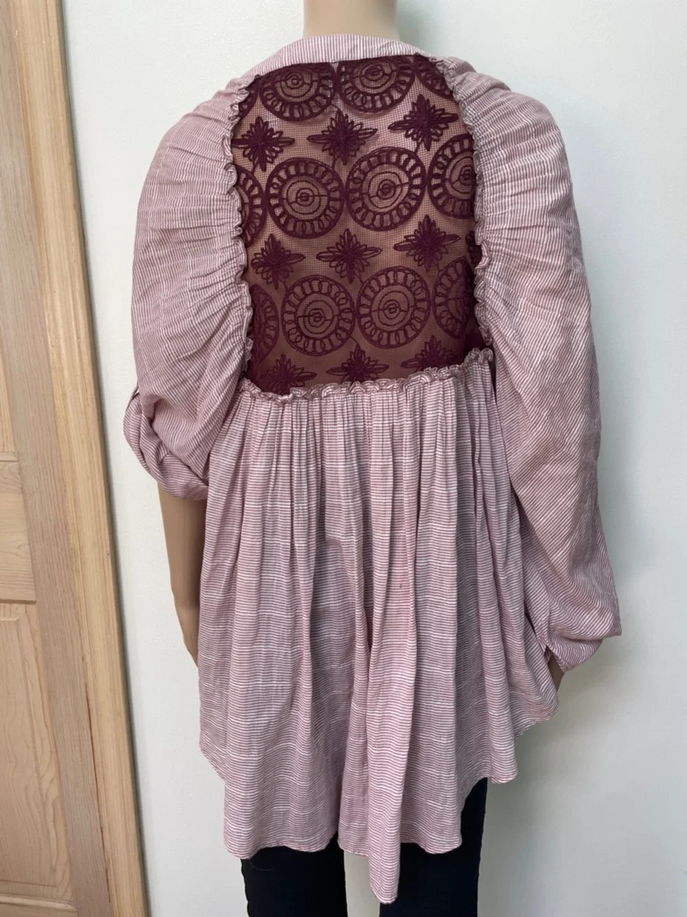 Free People Blush Pink Lace-Back Peasant Tunic